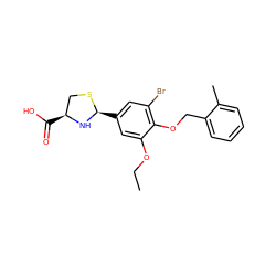 CCOc1cc([C@H]2N[C@@H](C(=O)O)CS2)cc(Br)c1OCc1ccccc1C ZINC000003642618