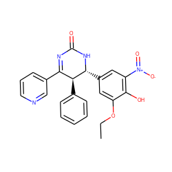 CCOc1cc([C@H]2NC(=O)N=C(c3cccnc3)[C@@H]2c2ccccc2)cc([N+](=O)[O-])c1O ZINC000169702719