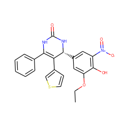 CCOc1cc([C@H]2NC(=O)NC(c3ccccc3)=C2c2ccsc2)cc([N+](=O)[O-])c1O ZINC000114754639