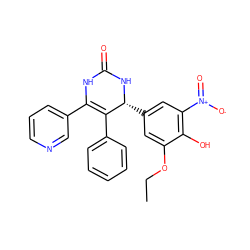 CCOc1cc([C@H]2NC(=O)NC(c3cccnc3)=C2c2ccccc2)cc([N+](=O)[O-])c1O ZINC000114753438