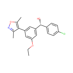 CCOc1cc(-c2c(C)noc2C)cc([C@H](O)c2ccc(Cl)cc2)c1 ZINC000095586480