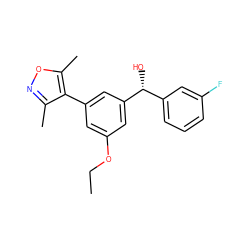 CCOc1cc(-c2c(C)noc2C)cc([C@H](O)c2cccc(F)c2)c1 ZINC000095586506