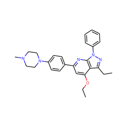 CCOc1cc(-c2ccc(N3CCN(C)CC3)cc2)nc2c1c(CC)nn2-c1ccccc1 ZINC000150206265