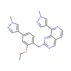 CCOc1cc(-c2cnn(C)c2)ccc1Nc1ncc2ccnc(-c3cnn(C)c3)c2n1 ZINC000223680696