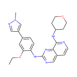 CCOc1cc(-c2cnn(C)c2)ccc1Nc1ncc2ccnc(NC3CCOCC3)c2n1 ZINC000223685378