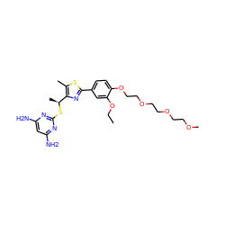 CCOc1cc(-c2nc([C@H](C)Sc3nc(N)cc(N)n3)c(C)s2)ccc1OCCOCCOCCOC ZINC000299834257