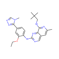 CCOc1cc(-c2nncn2C)ccc1Nc1ncc2cc(C)nc(NCC(C)(C)C)c2n1 ZINC000207617998