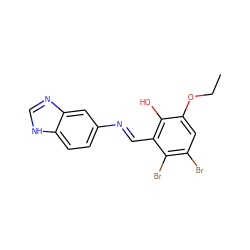 CCOc1cc(Br)c(Br)c(/C=N/c2ccc3[nH]cnc3c2)c1O ZINC000299822325