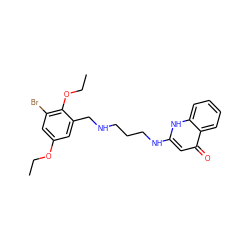 CCOc1cc(Br)c(OCC)c(CNCCCNc2cc(=O)c3ccccc3[nH]2)c1 ZINC000013487774