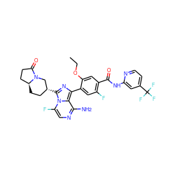 CCOc1cc(C(=O)Nc2cc(C(F)(F)F)ccn2)c(F)cc1-c1nc([C@@H]2CC[C@H]3CCC(=O)N3C2)n2c(F)cnc(N)c12 ZINC000145666404