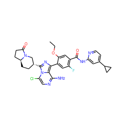 CCOc1cc(C(=O)Nc2cc(C3CC3)ccn2)c(F)cc1-c1nc([C@@H]2CC[C@H]3CCC(=O)N3C2)n2c(Cl)cnc(N)c12 ZINC000145686014