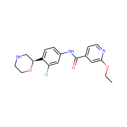 CCOc1cc(C(=O)Nc2ccc([C@@H]3CNCCO3)c(Cl)c2)ccn1 ZINC000149883335