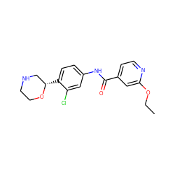 CCOc1cc(C(=O)Nc2ccc([C@H]3CNCCO3)c(Cl)c2)ccn1 ZINC000149883818