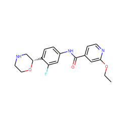 CCOc1cc(C(=O)Nc2ccc([C@H]3CNCCO3)c(F)c2)ccn1 ZINC000149896528