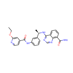 CCOc1cc(C(=O)Nc2cccc([C@@H](C)Nc3ncnc4c(C(N)=O)cccc34)c2)ccn1 ZINC000114348970