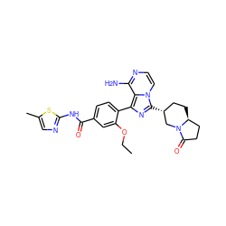 CCOc1cc(C(=O)Nc2ncc(C)s2)ccc1-c1nc([C@@H]2CC[C@H]3CCC(=O)N3C2)n2ccnc(N)c12 ZINC000145581133