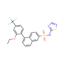 CCOc1cc(C(F)(F)F)ccc1-c1cccc2cc(S(=O)(=O)Nc3ncns3)ccc12 ZINC000206121041