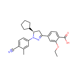 CCOc1cc(C2=NN(c3ccc(C#N)c(C)c3)[C@@H](C3CCCC3)C2)ccc1C(=O)O ZINC000169342819