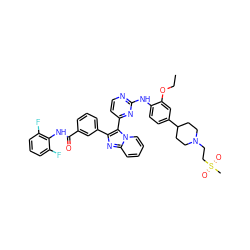 CCOc1cc(C2CCN(CCS(C)(=O)=O)CC2)ccc1Nc1nccc(-c2c(-c3cccc(C(=O)Nc4c(F)cccc4F)c3)nc3ccccn23)n1 ZINC000165078044