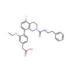 CCOc1cc(CC(=O)O)ccc1-c1ccc(F)c2c1CN(C(=O)NCCc1ccccc1)CC2 ZINC000144139790