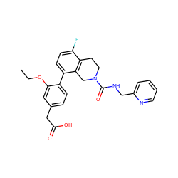 CCOc1cc(CC(=O)O)ccc1-c1ccc(F)c2c1CN(C(=O)NCc1ccccn1)CC2 ZINC000144722334