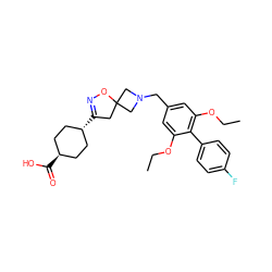 CCOc1cc(CN2CC3(CC([C@H]4CC[C@H](C(=O)O)CC4)=NO3)C2)cc(OCC)c1-c1ccc(F)cc1 ZINC001772646480