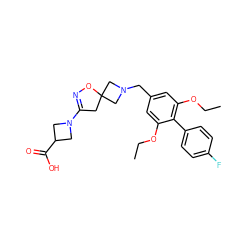 CCOc1cc(CN2CC3(CC(N4CC(C(=O)O)C4)=NO3)C2)cc(OCC)c1-c1ccc(F)cc1 ZINC001772574172