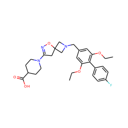 CCOc1cc(CN2CC3(CC(N4CCC(C(=O)O)CC4)=NO3)C2)cc(OCC)c1-c1ccc(F)cc1 ZINC000218347067