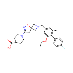 CCOc1cc(CN2CC3(CC(N4CCC(C)(C(=O)O)CC4)=NO3)C2)cc(C)c1-c1ccc(F)cc1 ZINC001772571060