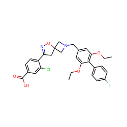 CCOc1cc(CN2CC3(CC(c4ccc(C(=O)O)cc4Cl)=NO3)C2)cc(OCC)c1-c1ccc(F)cc1 ZINC001772588027