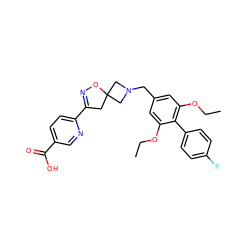 CCOc1cc(CN2CC3(CC(c4ccc(C(=O)O)cn4)=NO3)C2)cc(OCC)c1-c1ccc(F)cc1 ZINC001772590497