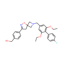 CCOc1cc(CN2CC3(CC(c4ccc(CO)cc4)=NO3)C2)cc(OCC)c1-c1ccc(F)cc1 ZINC001772641096