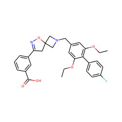 CCOc1cc(CN2CC3(CC(c4cccc(C(=O)O)c4)=NO3)C2)cc(OCC)c1-c1ccc(F)cc1 ZINC001772588024