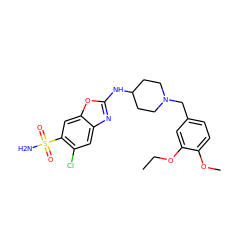 CCOc1cc(CN2CCC(Nc3nc4cc(Cl)c(S(N)(=O)=O)cc4o3)CC2)ccc1OC ZINC000048998326