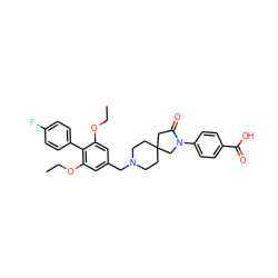 CCOc1cc(CN2CCC3(CC2)CC(=O)N(c2ccc(C(=O)O)cc2)C3)cc(OCC)c1-c1ccc(F)cc1 ZINC000113494150