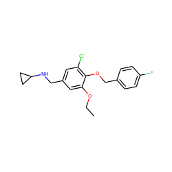 CCOc1cc(CNC2CC2)cc(Cl)c1OCc1ccc(F)cc1 ZINC000008253986