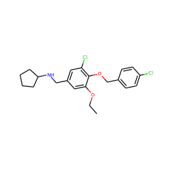 CCOc1cc(CNC2CCCC2)cc(Cl)c1OCc1ccc(Cl)cc1 ZINC000008253943