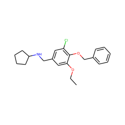 CCOc1cc(CNC2CCCC2)cc(Cl)c1OCc1ccccc1 ZINC000004657425