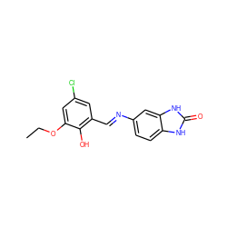 CCOc1cc(Cl)cc(/C=N/c2ccc3[nH]c(=O)[nH]c3c2)c1O ZINC000299822080