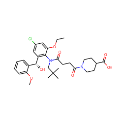 CCOc1cc(Cl)cc([C@H](O)c2ccccc2OC)c1N(CC(C)(C)C)C(=O)CCC(=O)N1CCC(C(=O)O)CC1 ZINC000072113738