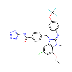 CCOc1cc(Cl)cc2c1n(C)/c(=N/c1ccc(OC(F)(F)F)cc1)n2Cc1ccc(C(=O)Nc2nnn[nH]2)cc1 ZINC000101455567