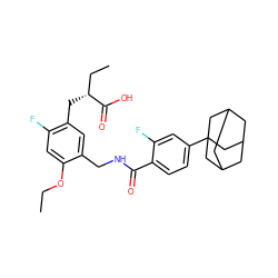 CCOc1cc(F)c(C[C@H](CC)C(=O)O)cc1CNC(=O)c1ccc(C23CC4CC(CC(C4)C2)C3)cc1F ZINC000040849029