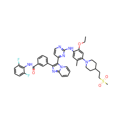 CCOc1cc(N2CCC(CCS(C)(=O)=O)CC2)c(C)cc1Nc1nccc(-c2c(-c3cccc(C(=O)Nc4c(F)cccc4F)c3)nc3ccccn23)n1 ZINC000165082554