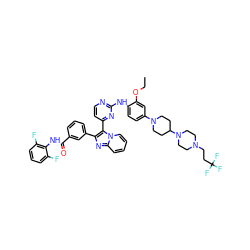 CCOc1cc(N2CCC(N3CCN(CCC(F)(F)F)CC3)CC2)ccc1Nc1nccc(-c2c(-c3cccc(C(=O)Nc4c(F)cccc4F)c3)nc3ccccn23)n1 ZINC000165072315