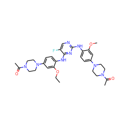 CCOc1cc(N2CCN(C(C)=O)CC2)ccc1Nc1nc(Nc2ccc(N3CCN(C(C)=O)CC3)cc2OC)ncc1F ZINC001772619425