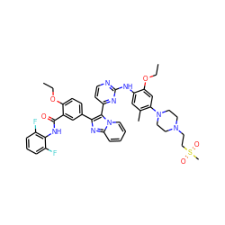 CCOc1cc(N2CCN(CCS(C)(=O)=O)CC2)c(C)cc1Nc1nccc(-c2c(-c3ccc(OCC)c(C(=O)Nc4c(F)cccc4F)c3)nc3ccccn23)n1 ZINC000165097980