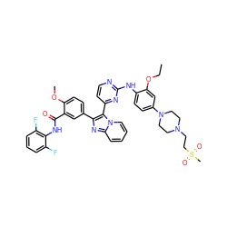 CCOc1cc(N2CCN(CCS(C)(=O)=O)CC2)ccc1Nc1nccc(-c2c(-c3ccc(OC)c(C(=O)Nc4c(F)cccc4F)c3)nc3ccccn23)n1 ZINC000165071124