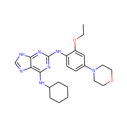 CCOc1cc(N2CCOCC2)ccc1Nc1nc(NC2CCCCC2)c2nc[nH]c2n1 ZINC000084668412