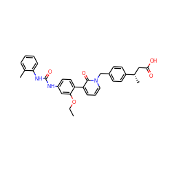 CCOc1cc(NC(=O)Nc2ccccc2C)ccc1-c1cccn(Cc2ccc([C@@H](C)CC(=O)O)cc2)c1=O ZINC000043552668