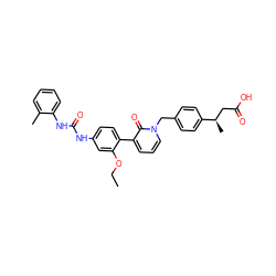 CCOc1cc(NC(=O)Nc2ccccc2C)ccc1-c1cccn(Cc2ccc([C@H](C)CC(=O)O)cc2)c1=O ZINC000044018527